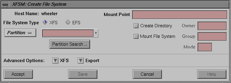 Figure 3-3 xfsm Create File System Dialog