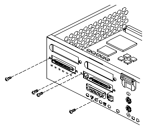 Figure 9-8 Removing the Screws From the IOPLUS Board's I/O Connector