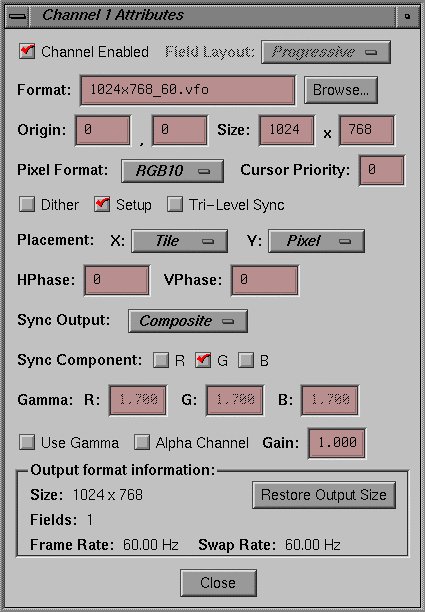 Figure 2-9 Channel Attributes Window 