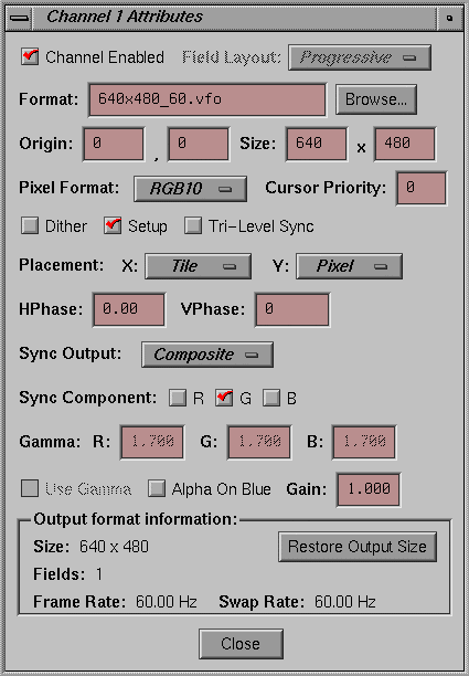 Figure A-3 Channel Attributes Window