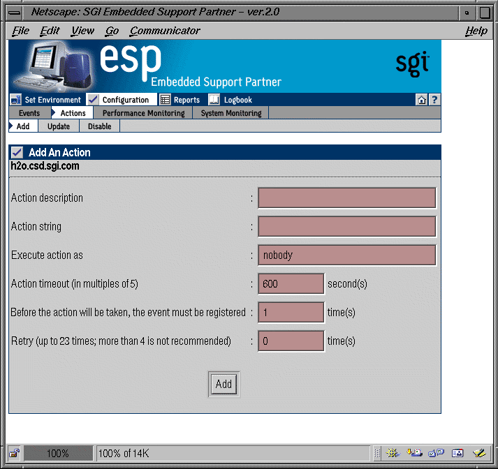 Figure 4-32 Add an Action Window (Using Other Action Option) 