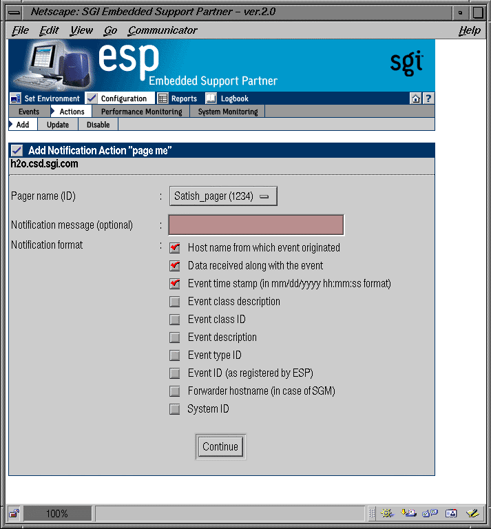 Figure 4-27 Add an Action Window (Using Notification Action and Pager Options) 