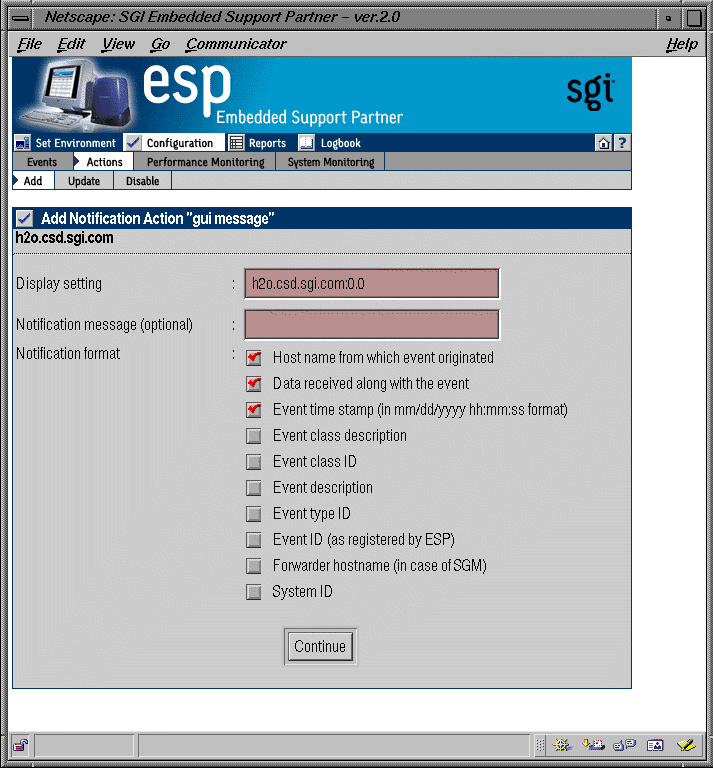 Figure 4-29 Add an Action Window (Using Notification Action and GUI Pop-up Options) 