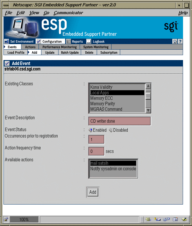 Figure 4-4 Add Event Window with Sample Parameters (Adding Event to Existing Class)