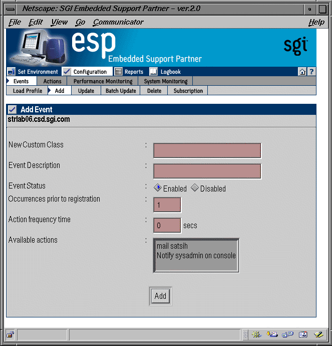 Figure 4-7 Add Event Window (Adding Event to New Class)