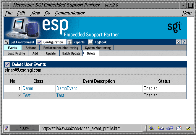 Figure 4-19 Delete User Events Window (Web-based Interface)