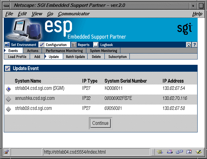 Figure 4-11 Update Event Window (with SGM Clients)