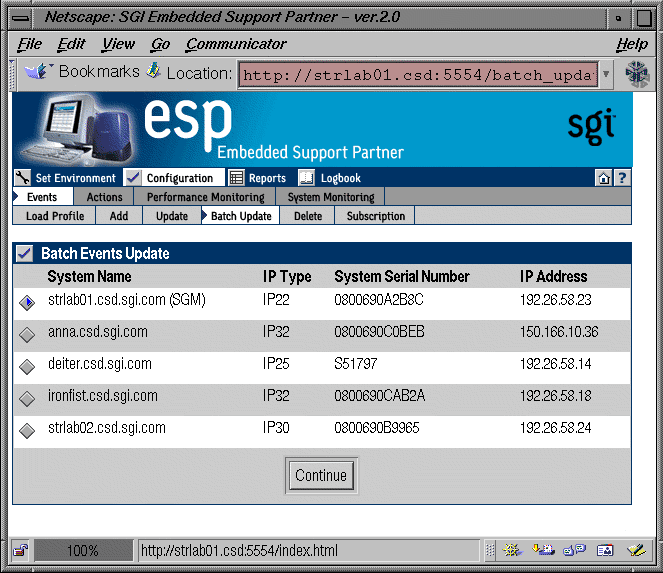 Figure 4-17 Batch Events Update Window (with SGM Clients)