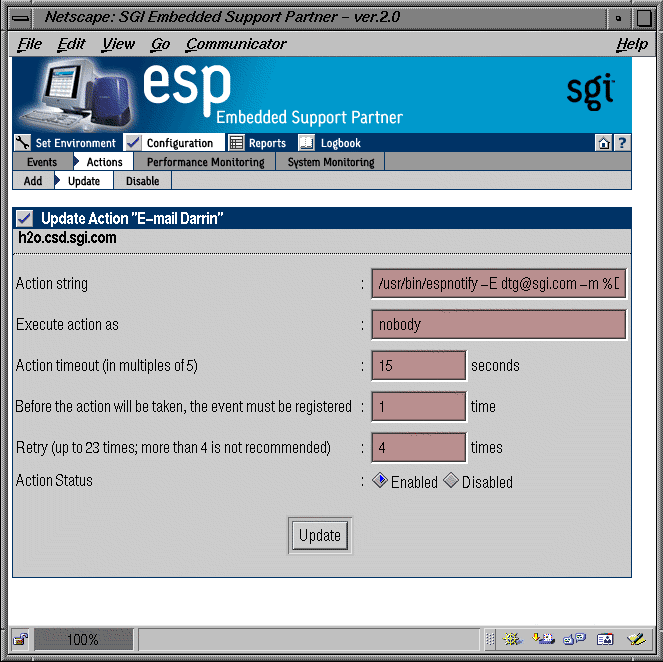 Figure 4-37 Update Action Window 