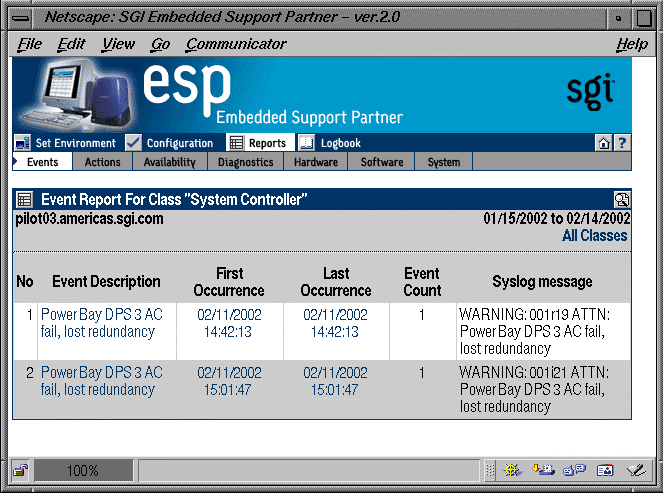 Figure 5-6 Events Registered in a Specify Class (Single System Manager Mode)