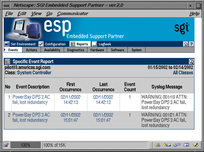 Figure 5-7 All Occurrences of a Specific Event (Single System Manager Mode)