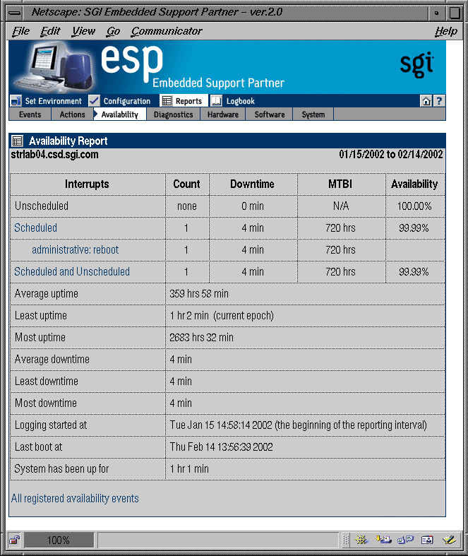 Figure 5-23 Example Availability Report for a Specific Host (System Group Manager Mode)