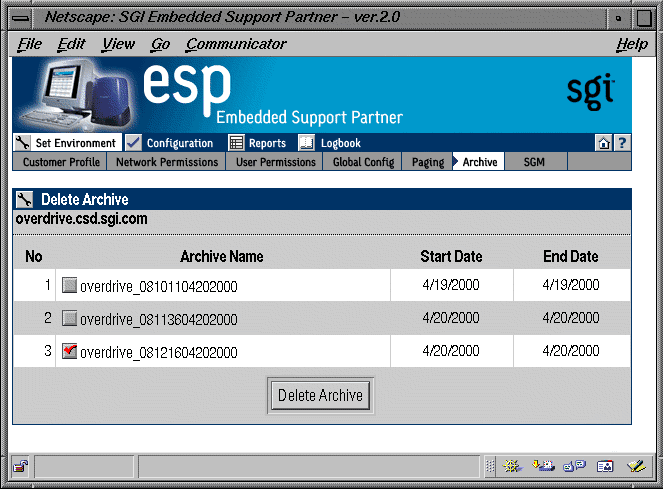 Figure 3-16 Delete Archive Window (Web-based Interface)