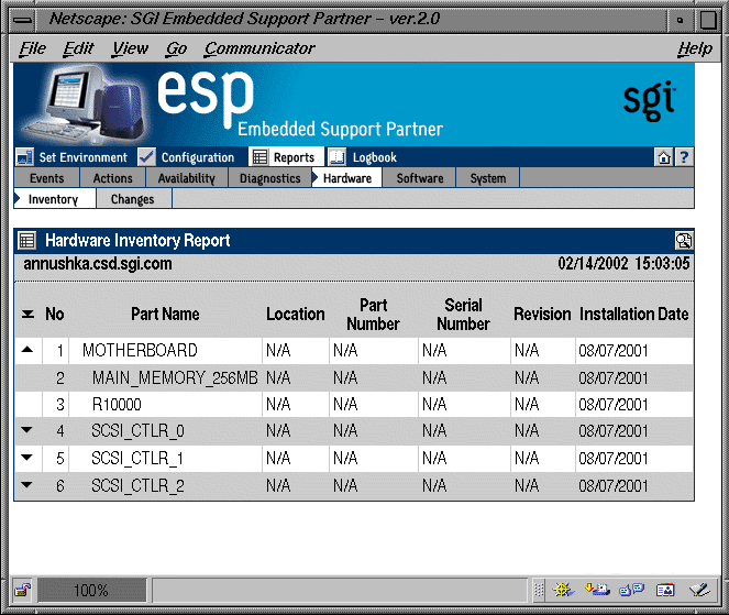 Figure 5-32 Example Hardware Inventory Report (System Group Manager Mode)