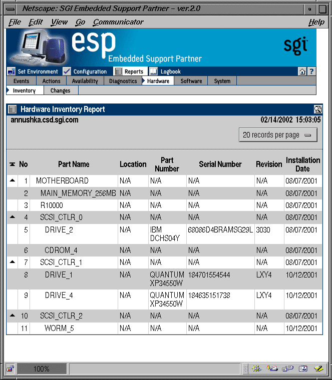 Figure 5-33 Example Hardware Inventory Report with Rows Expanded (System Group Manager Mode)