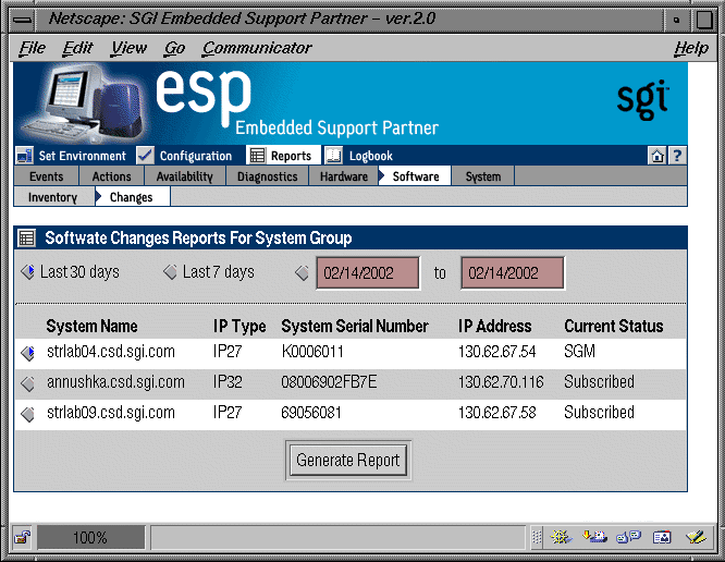 Figure 5-44 Software Changes for System Group Window (System Group Manager Mode)