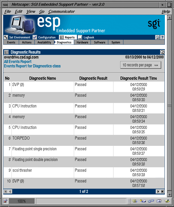 Figure 5-25 Example Diagnostic Results Report (Single System Manager Mode)