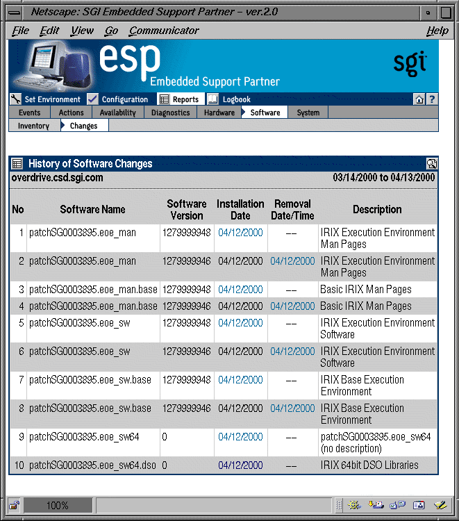 Figure 5-43 Example Software Changes Report (Single System Manager Mode)