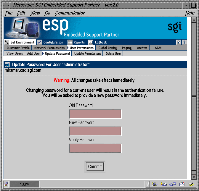 Figure 3-6 Update Password for User Window (Web-based Interface)