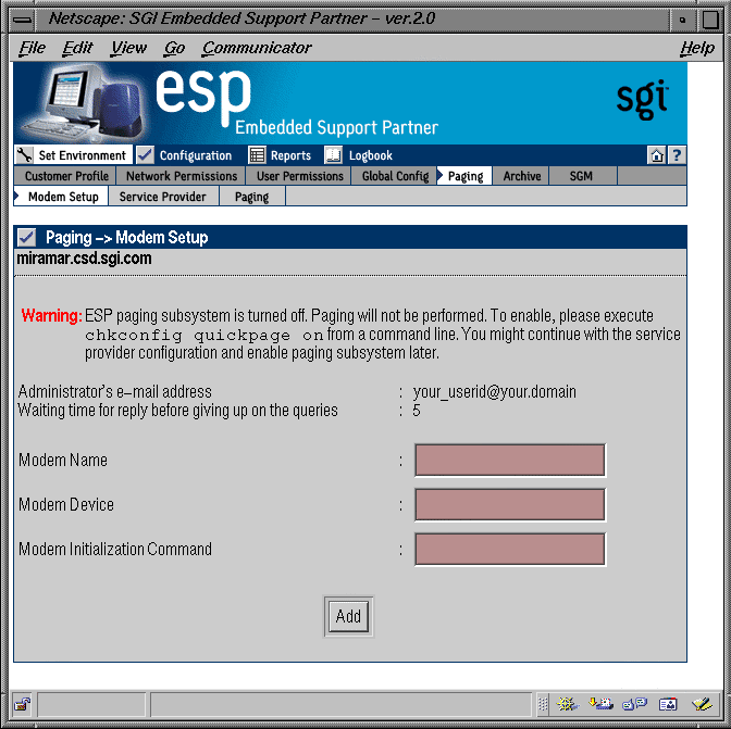 Figure 3-13 Modem Parameters Window (Web-based Interface)