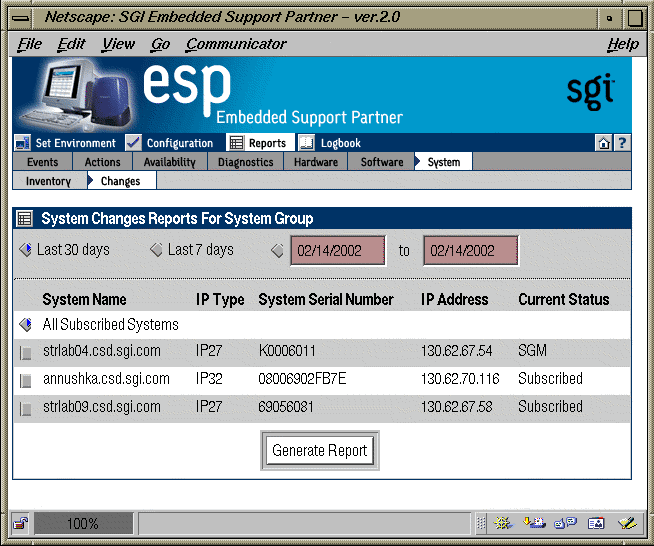 Figure 5-50 System Changes for System Group Window (System Group Manager Mode)