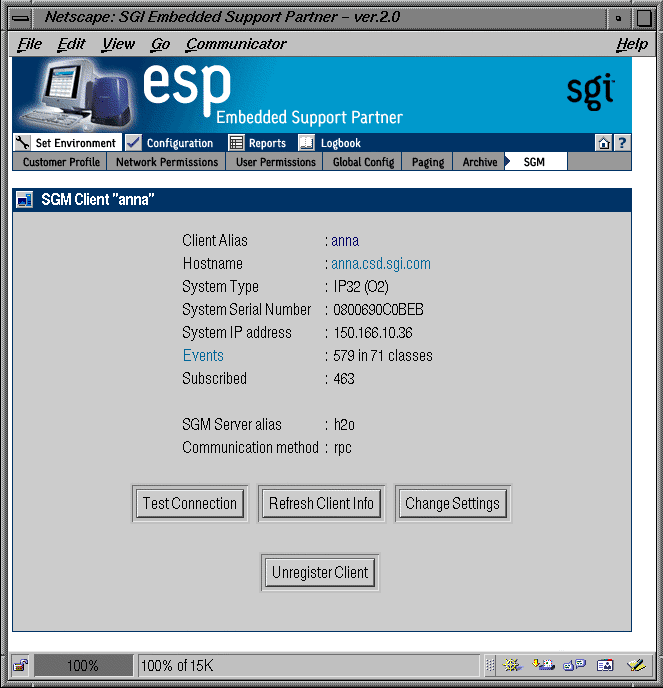 Figure 3-27 SGM Client Information Window