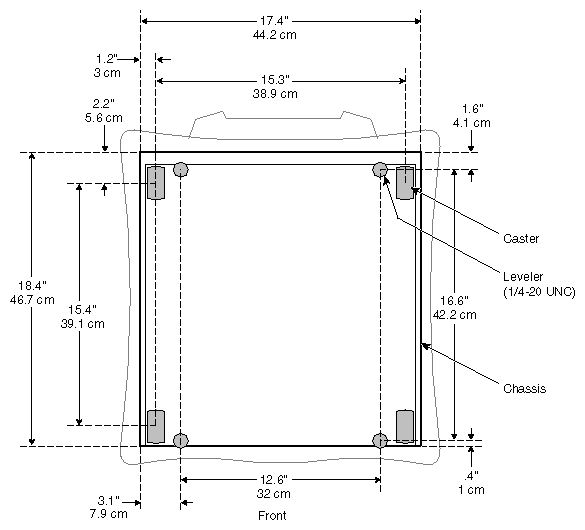 SGI 2000-Series Deskside and Onyx2 Deskside Caster Positions