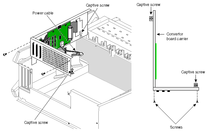 Figure 4-9 Unscrewing the Converter Board Carrier: Two Views