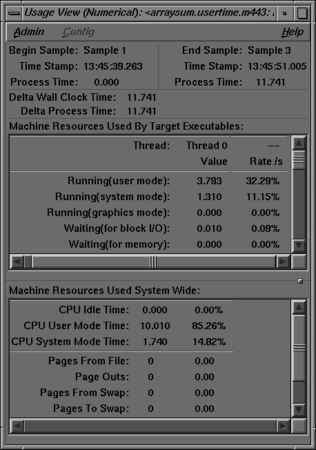 Viewing a Program in the Usage View (Numerical)
 Window