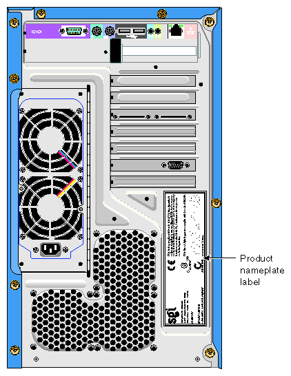 Location of Product Nameplate Label on Rear of System