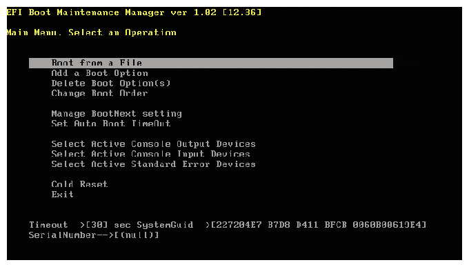 EFI Boot Maintenance Manager Main Menu Screen