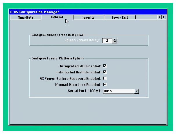 General Tab Screen