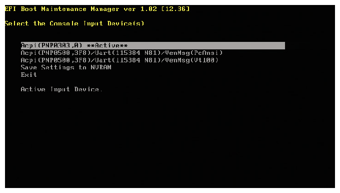 Select the Console Input Device(s) Screen