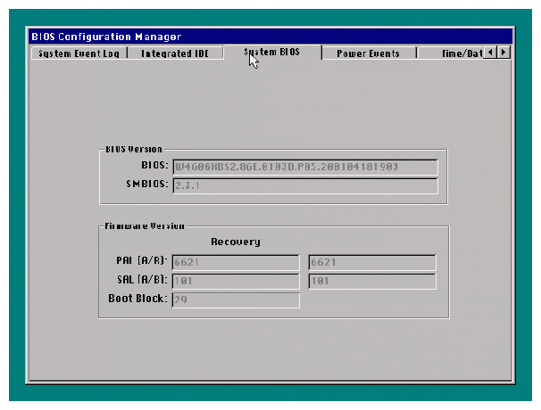 System BIOS Tab Screen