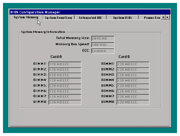 System Memory Tab Screen