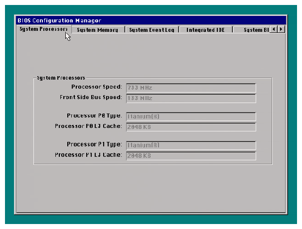 System Processors Tab Screen